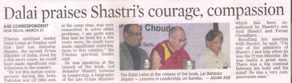Dalai praises Shastri’s courage, compassion