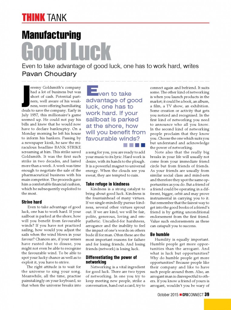 MANUFACTURING GOOD LUCK by Pavan Choudary